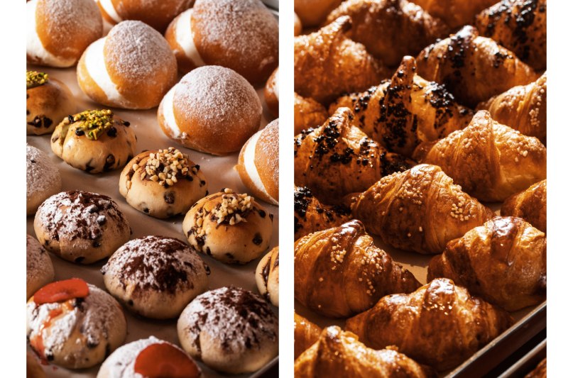 Colazione con dolci artigianali e croissant freschi esposti nel buffet di hotel a Roma per ospiti business e leisure - Moderno Hotel Roma, BZAR                    hotels a Roma