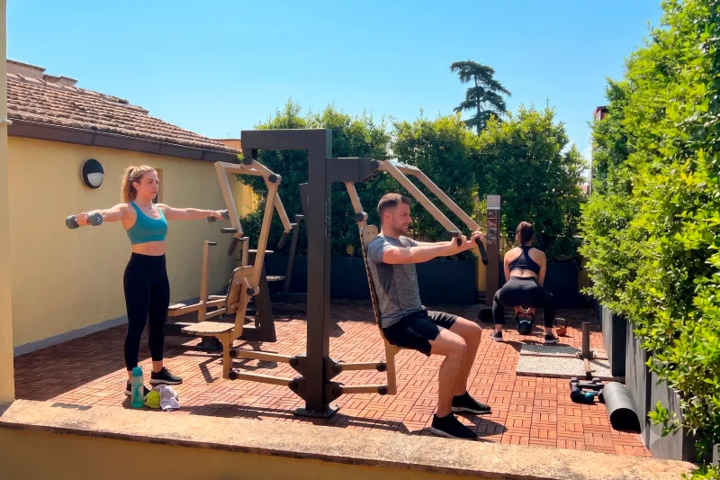 Outdoor gym with workout equipment, in an exclusive terrace in central Rome near Termini  - Moderno Hotel Roma, BZAR hotels in Rome